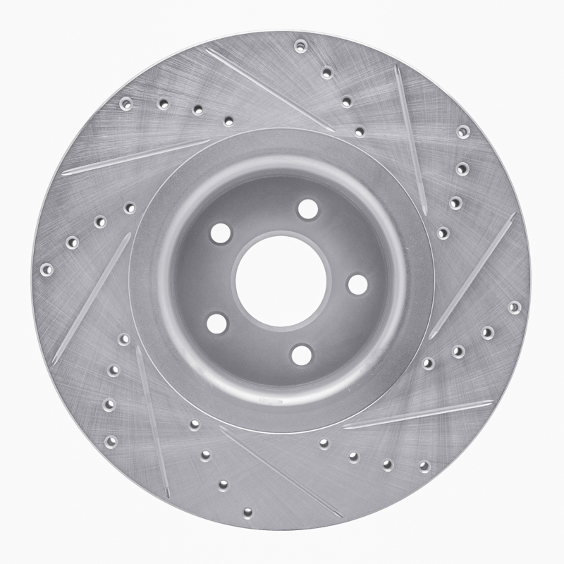Ford Focus Brake Rotor (1) - Front Left - R1 Concepts - Drilled & Slotted - Silver - `14-`19